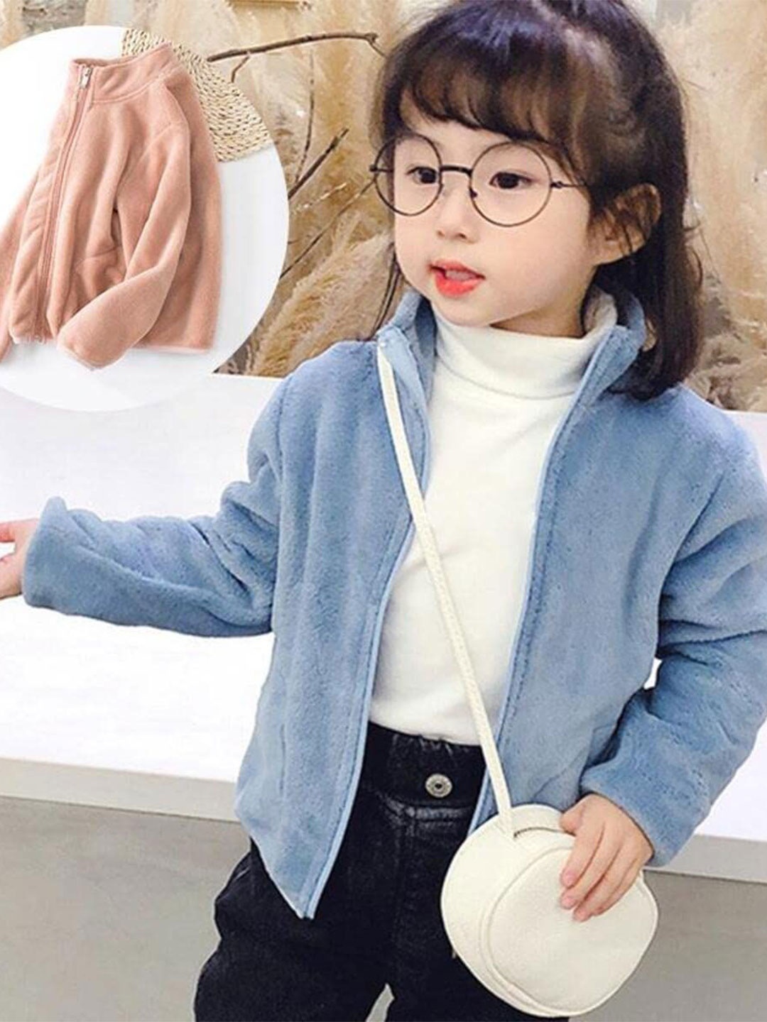 

MOMISY Unisex Kids Polyester PU Coated Cardigan, Blue