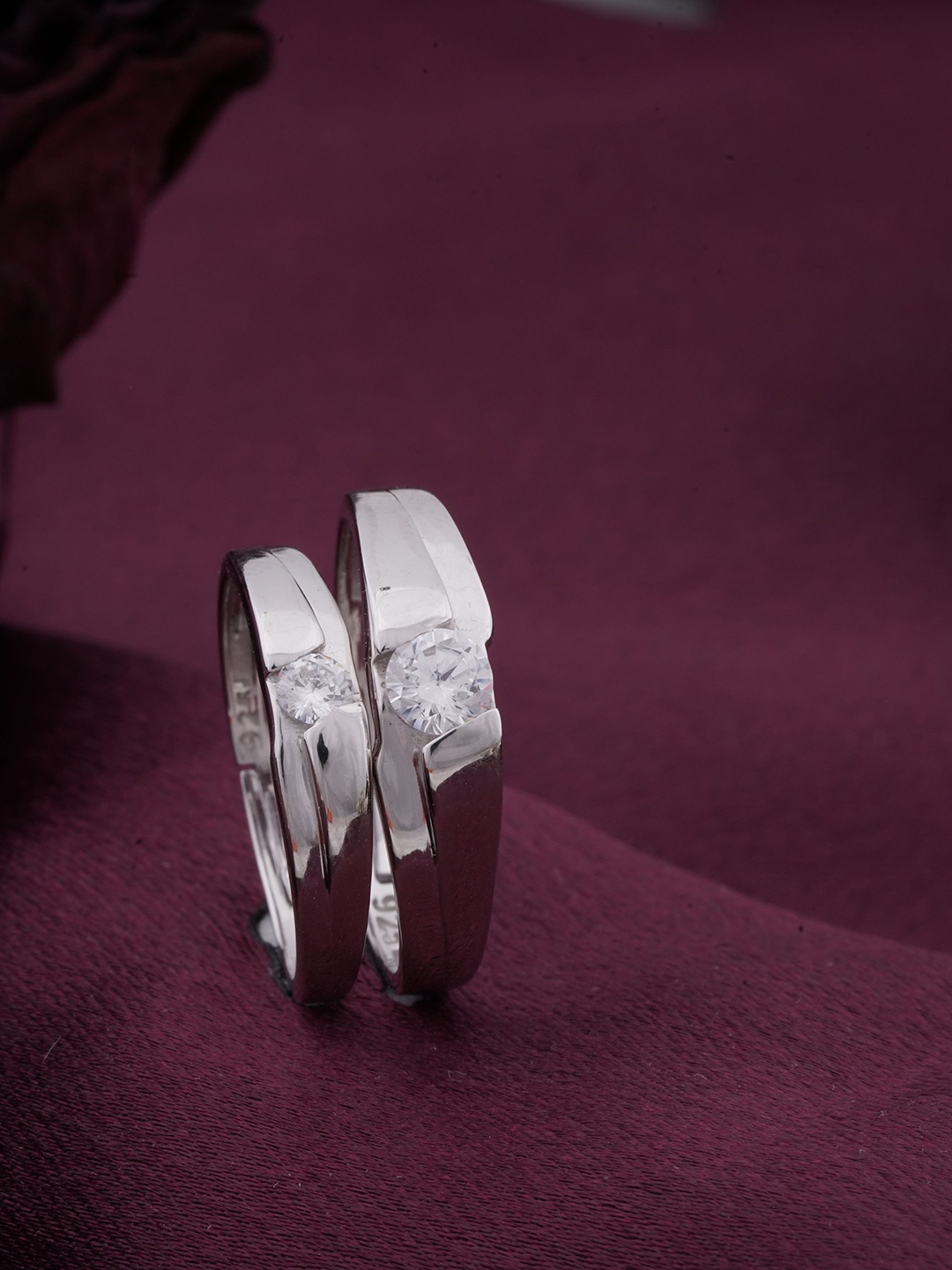 

Zalkari Set Of 2 925 Sterling Silver-Plated Cubic Zirconia Stone-Studded Finger Rings