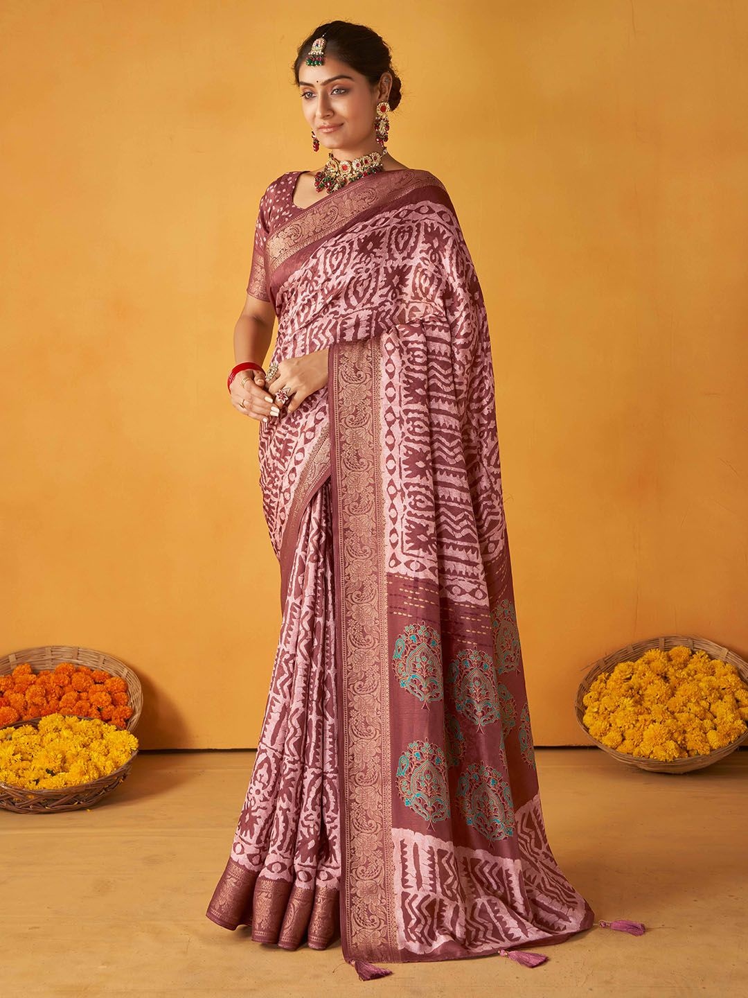 

Meena Bazaar Woven Design Zari Saree, Rust