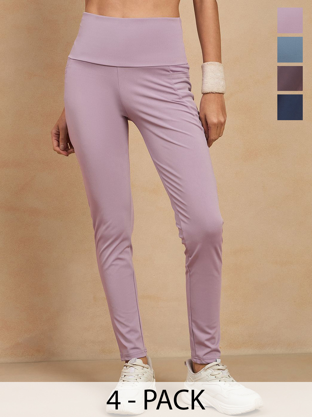 

COLOR CAPITAL Women Pack of 4 Skin Fit Antimicrobial Gym Tights, Lavender