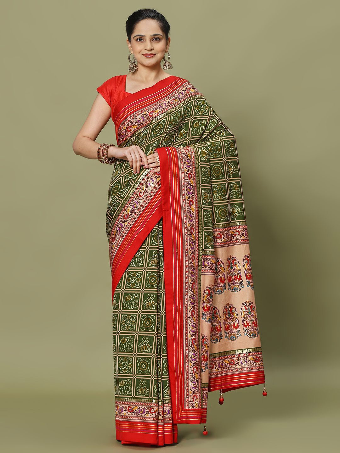 

Meena Bazaar Bandhani Saree, Green