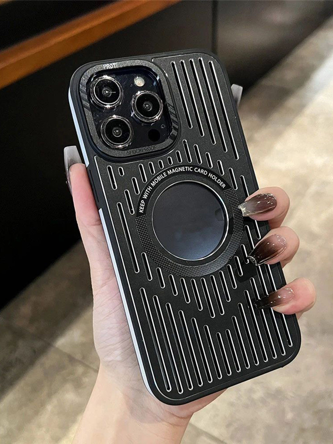 

Luxury Kase LK094 Textured iPhone 13 Pro Max Cooling Hollow Ultra Thin Metal Back Case, Black