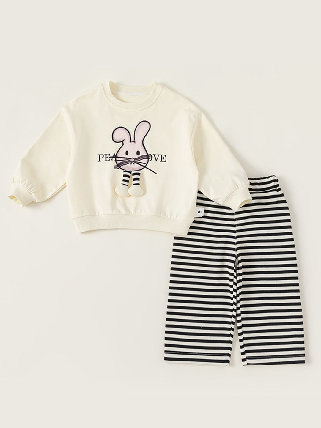 

LULU & SKY Girls Printed Pure Cotton Sweatshirt With Shorts, Beige