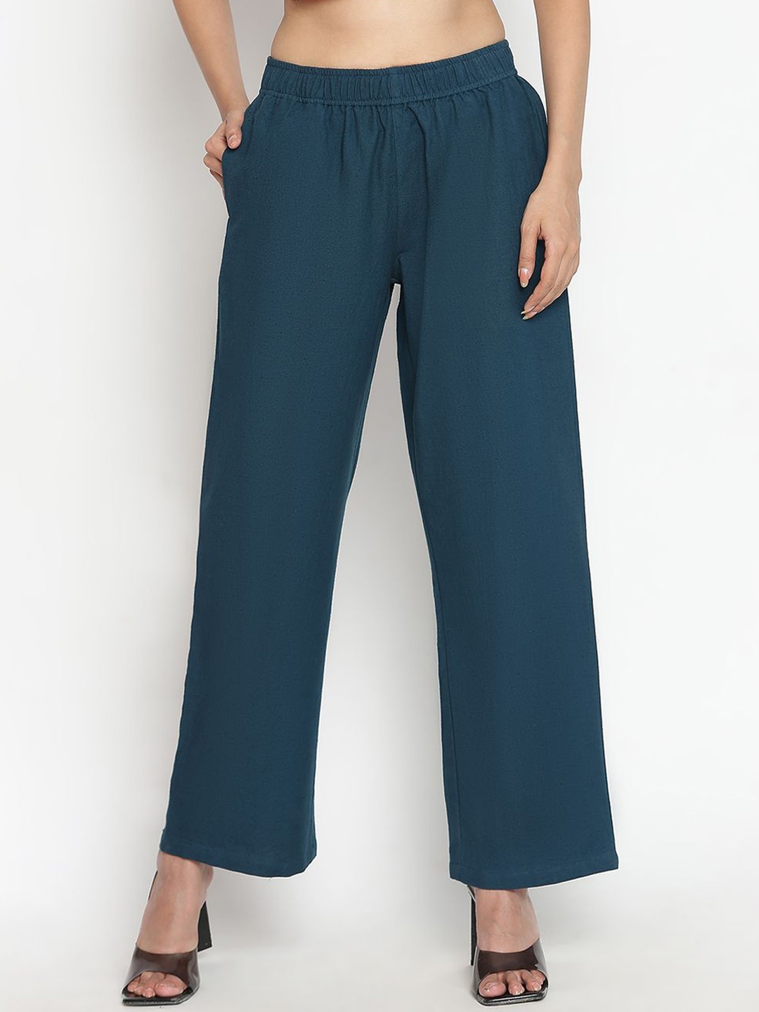 

VEGAL Women Relaxed Mid-Rise Formal Trousers, Teal