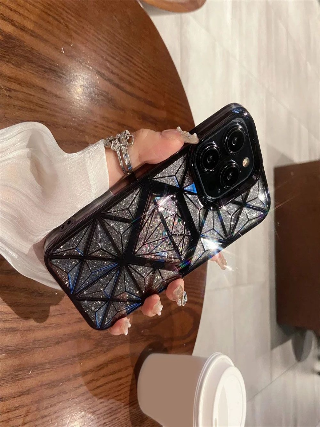 

Luxury Kase Geometric Printed iPhone 13 Pro Back Case Mobile Accessories, Black