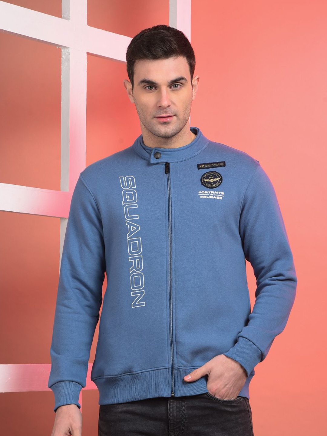 

COBB Men Printed Mandarin Collar Sweatshirt, Blue