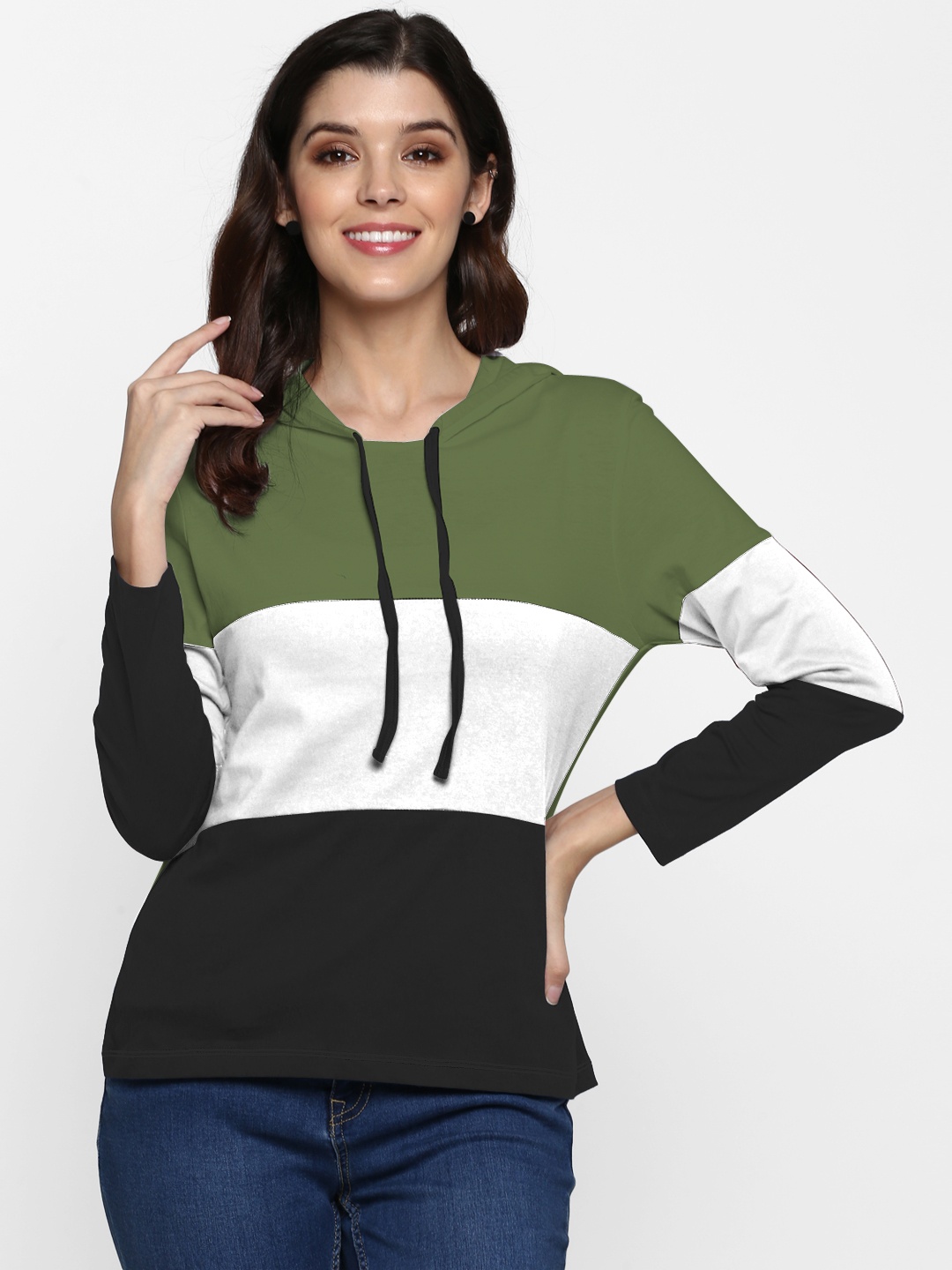 

Moda Rapido Women Colourblocked Hooded Pockets Slim Fit T-shirt, Multi
