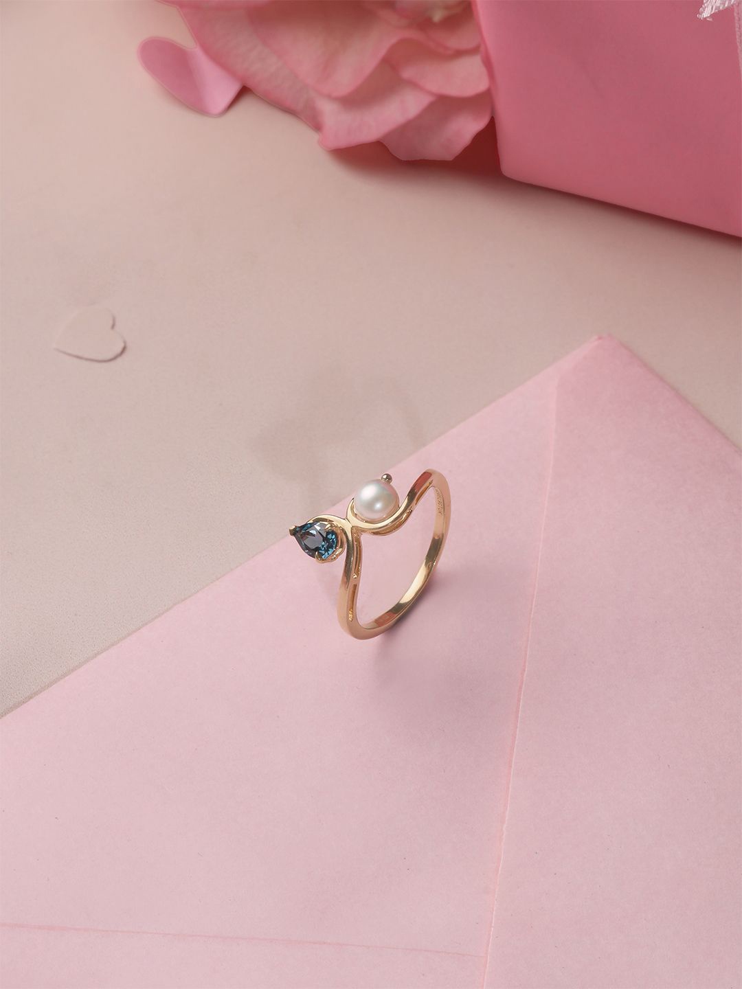 

Mia by Tanishq Swirl Spark Women Pearl & 14 Kt Gold Ring