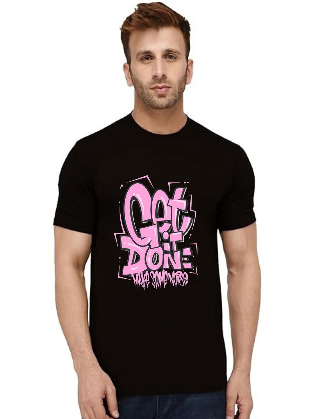 

BOWLIFESTYLE Men Typography Printed Round Neck Cotton T-shirt, Black