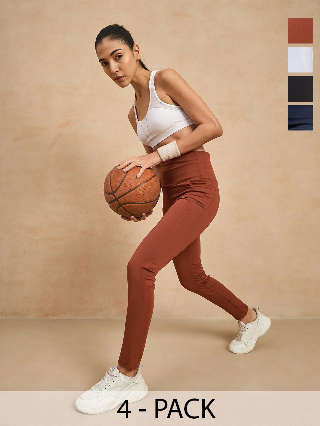 

COLOR CAPITAL Women Pack of 4 Skin Fit Antimicrobial Tights, Rust