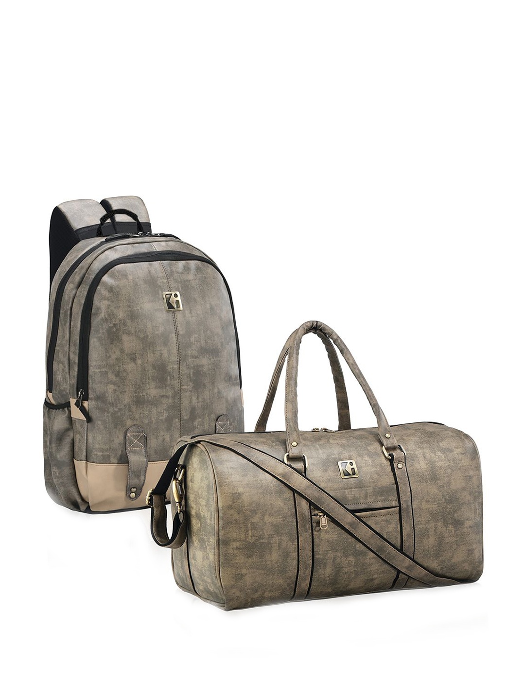 

Kuber Industries Unisex Set Of 2 Reversible Leather Duffel Bag And Laptop Travel Backpack, Brown