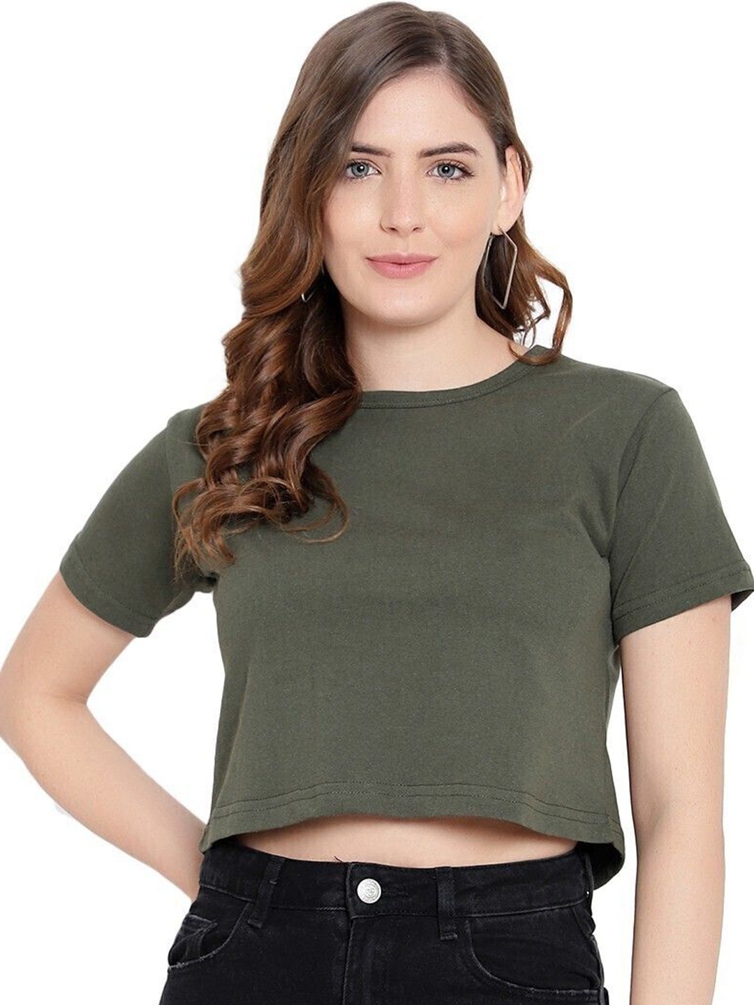 

DEEPMAYRA COLLECTION Cotton High-Low Crop Top, Lime green