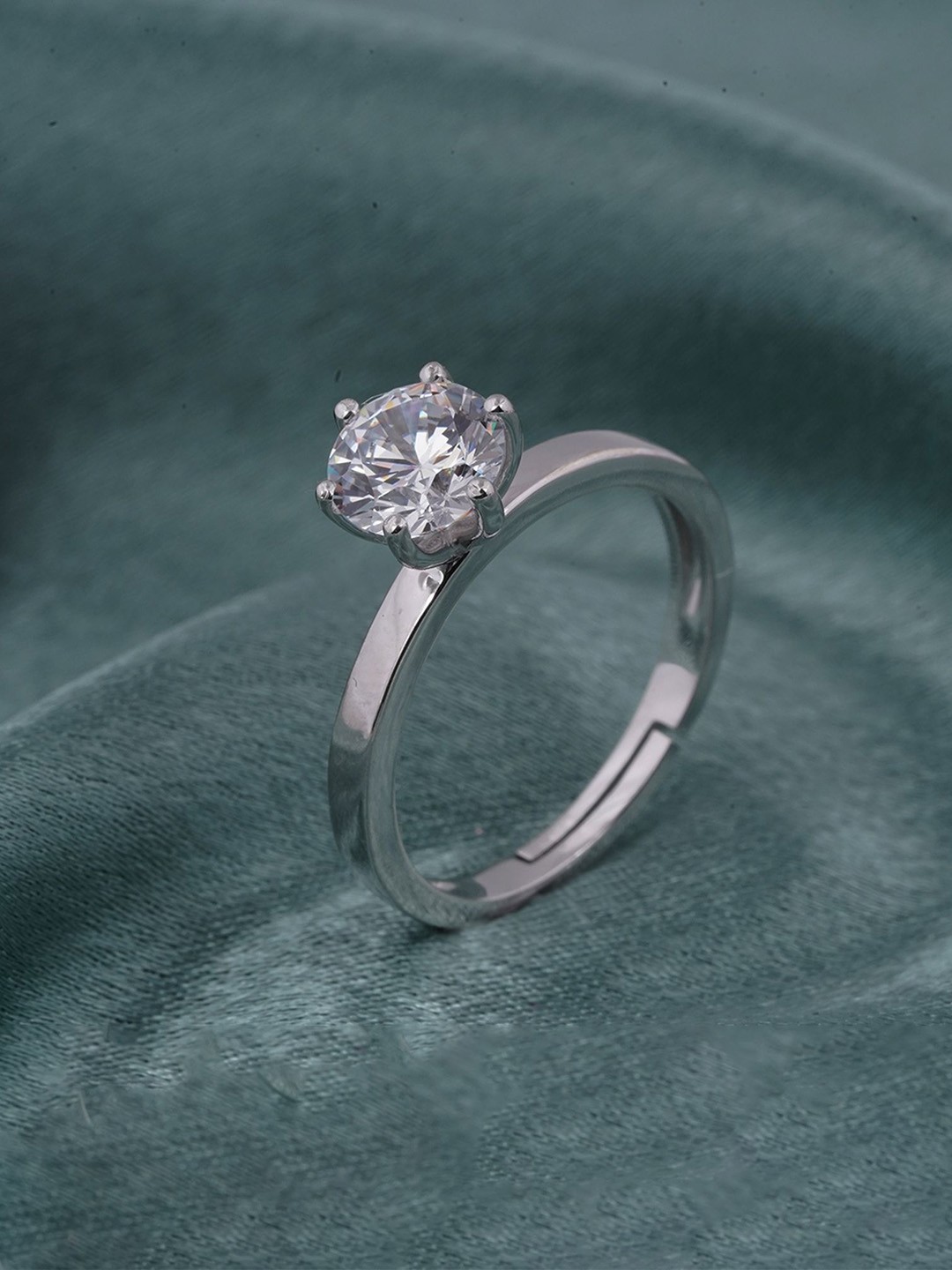 

Zalkari Sliver Plated Cubic Zirconia Studded Finger Ring, Silver