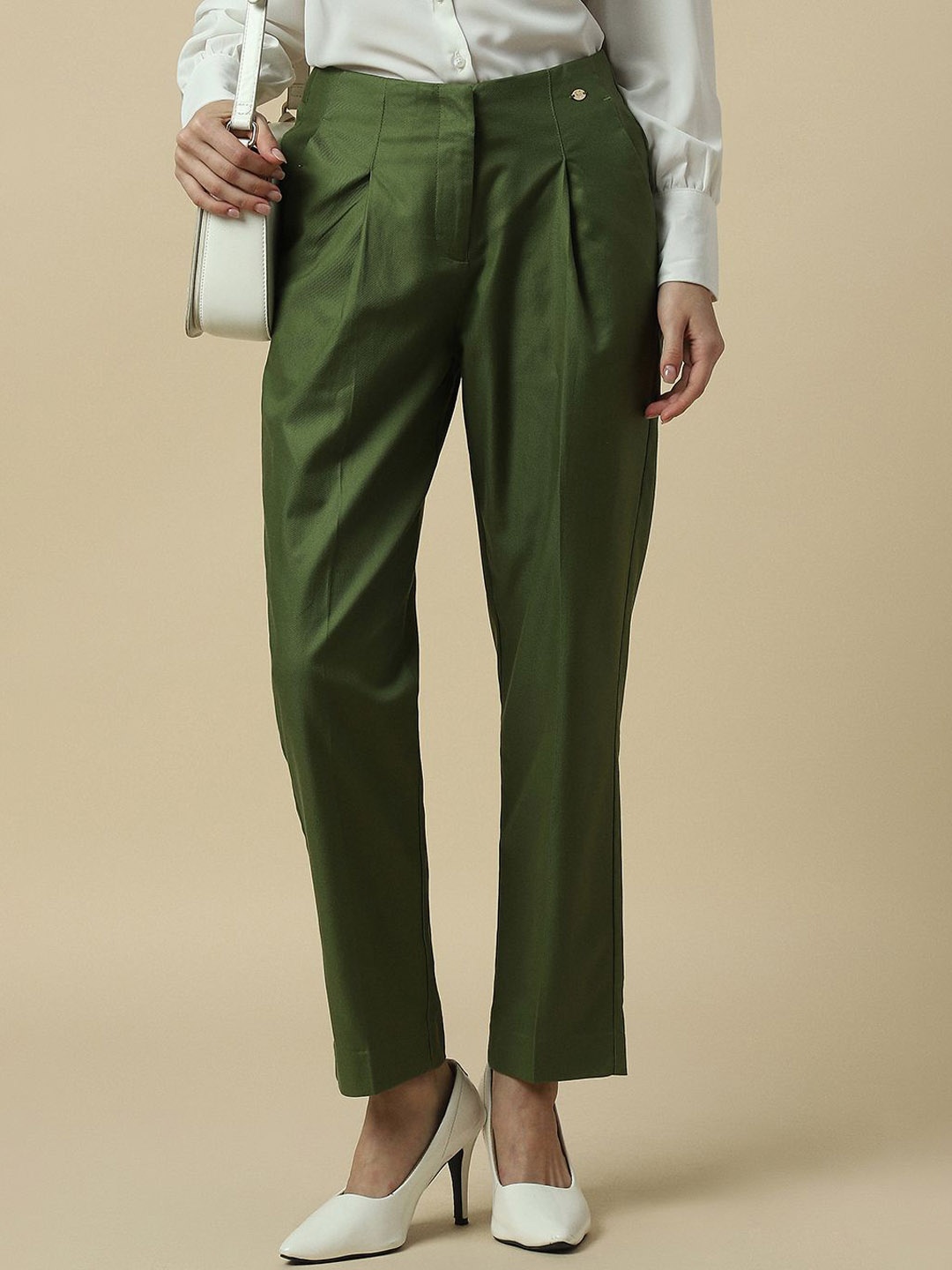 

Allen Solly Woman Women Pleated Formal Trousers, Green