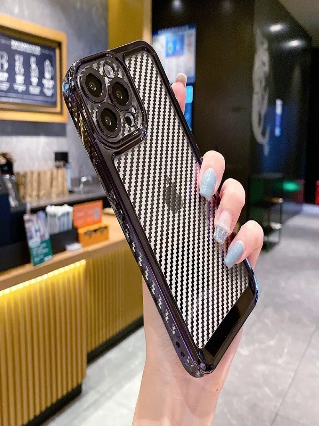 

Luxury Kase Solid Creative Plating Carbon Fiber iPhone 14 Pro Back Case, Black