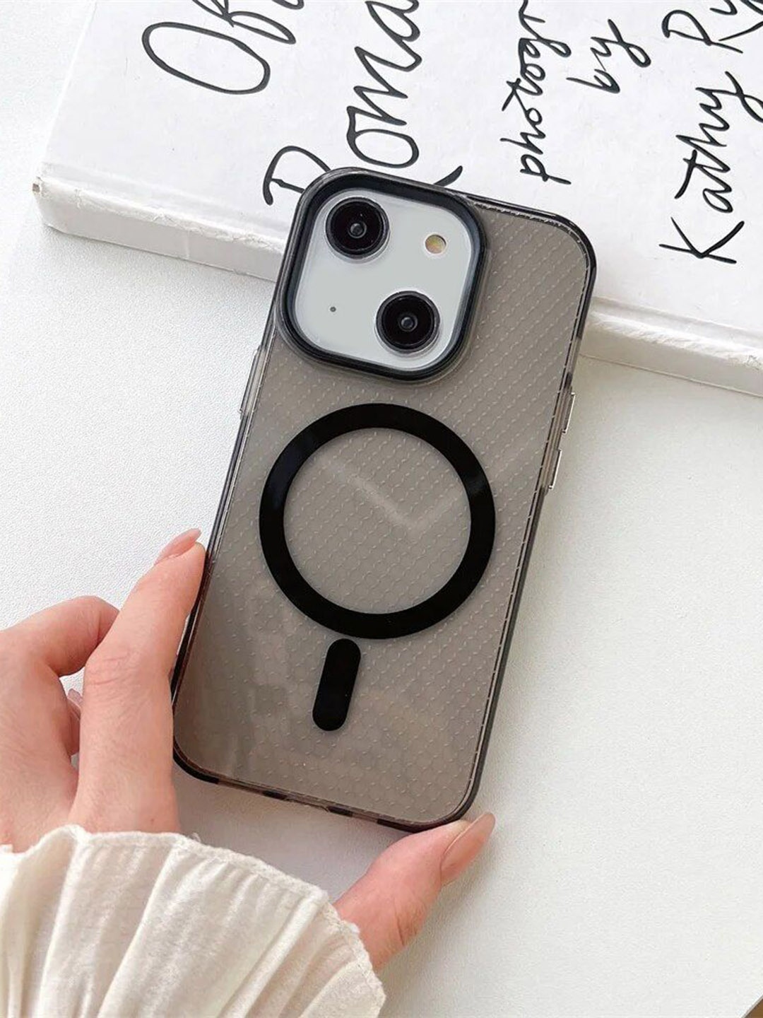 

Luxury Kase LK085 Beehive Texture Magnetic Mag-Safe Wireless Charging iPhone 15 Back Case, Black