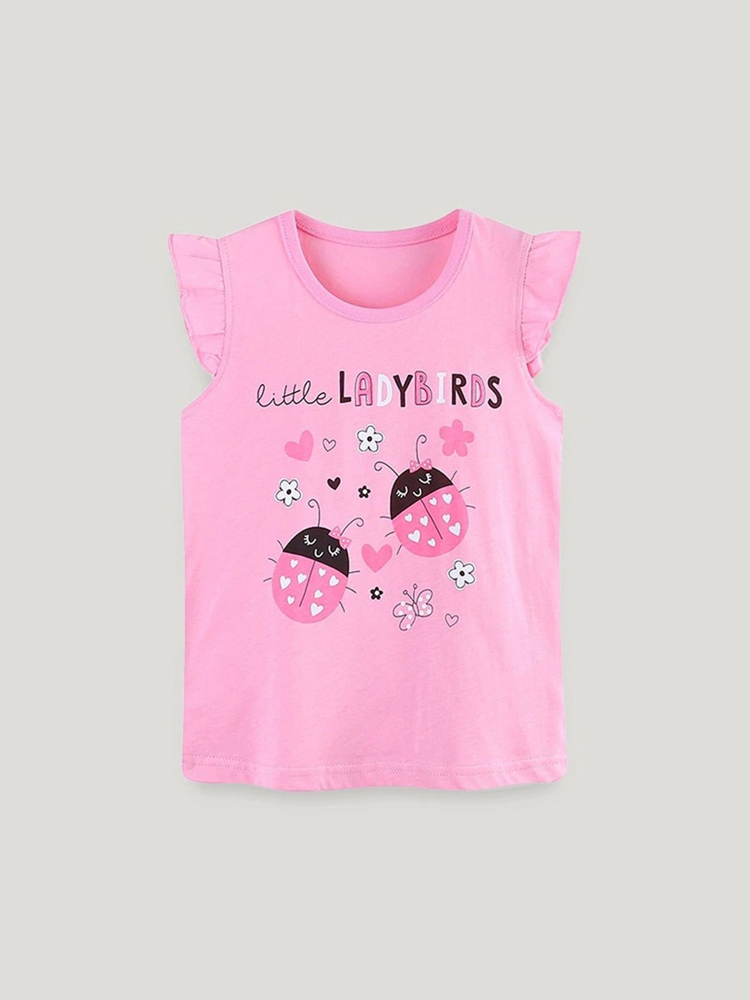 

LULU & SKY Girls Printed Flutter Sleeve Organic Cotton Top, Pink