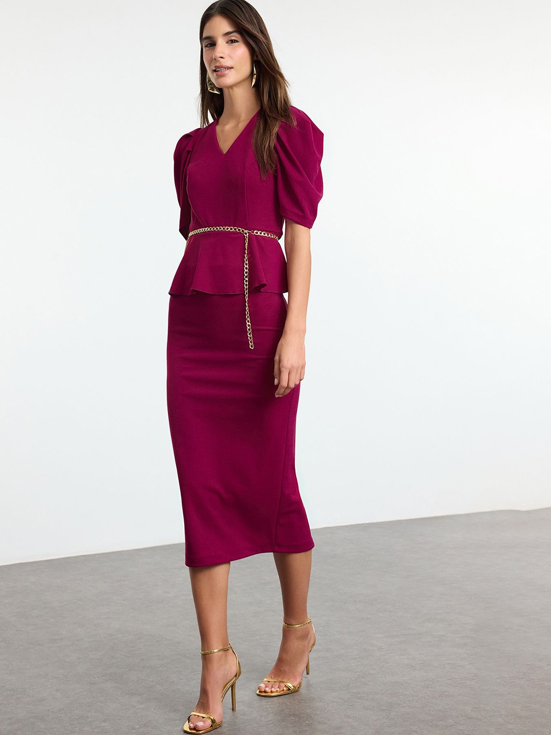 

Trendyol V Neck Top And Skirt, Maroon