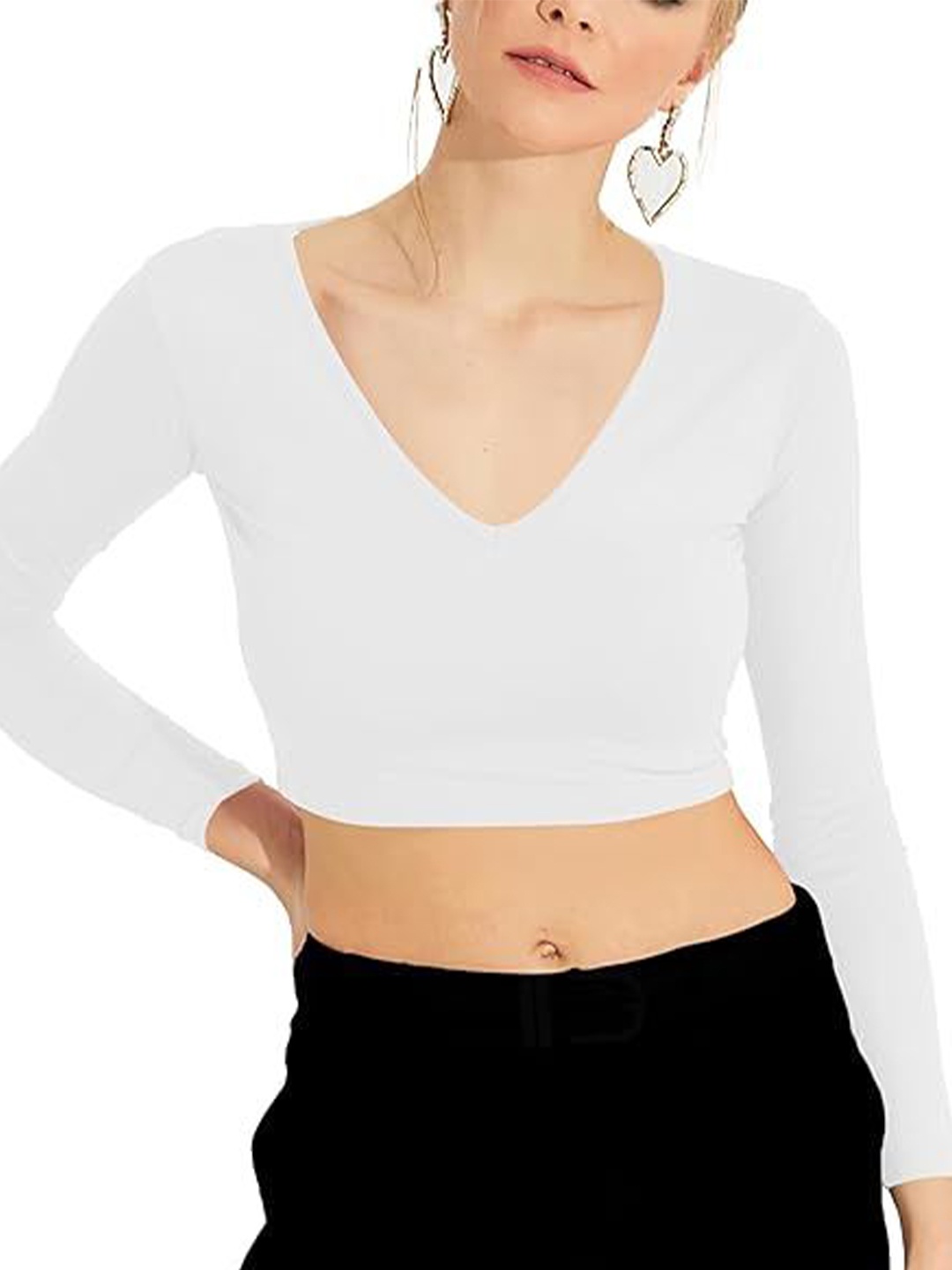 

SHAHVEER CREATION Women Cotton Crop Fitted Top, White