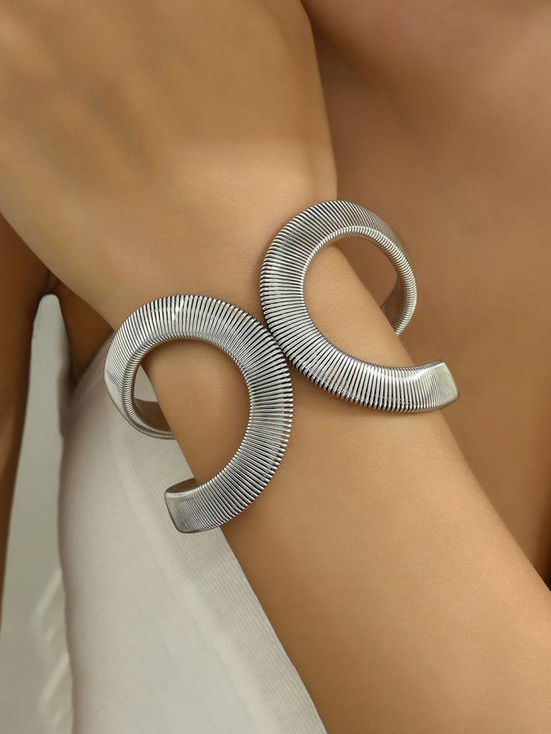 

Jewels Galaxy Women Brass Silver-Plated Cuff Bracelet