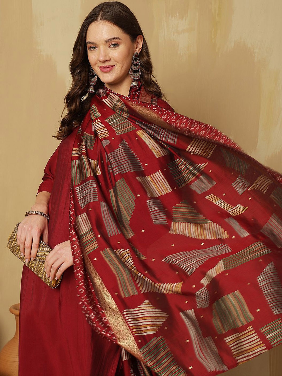 

Anouk Women Regular Pure Silk Kurta with Trousers & With Dupatta, Maroon