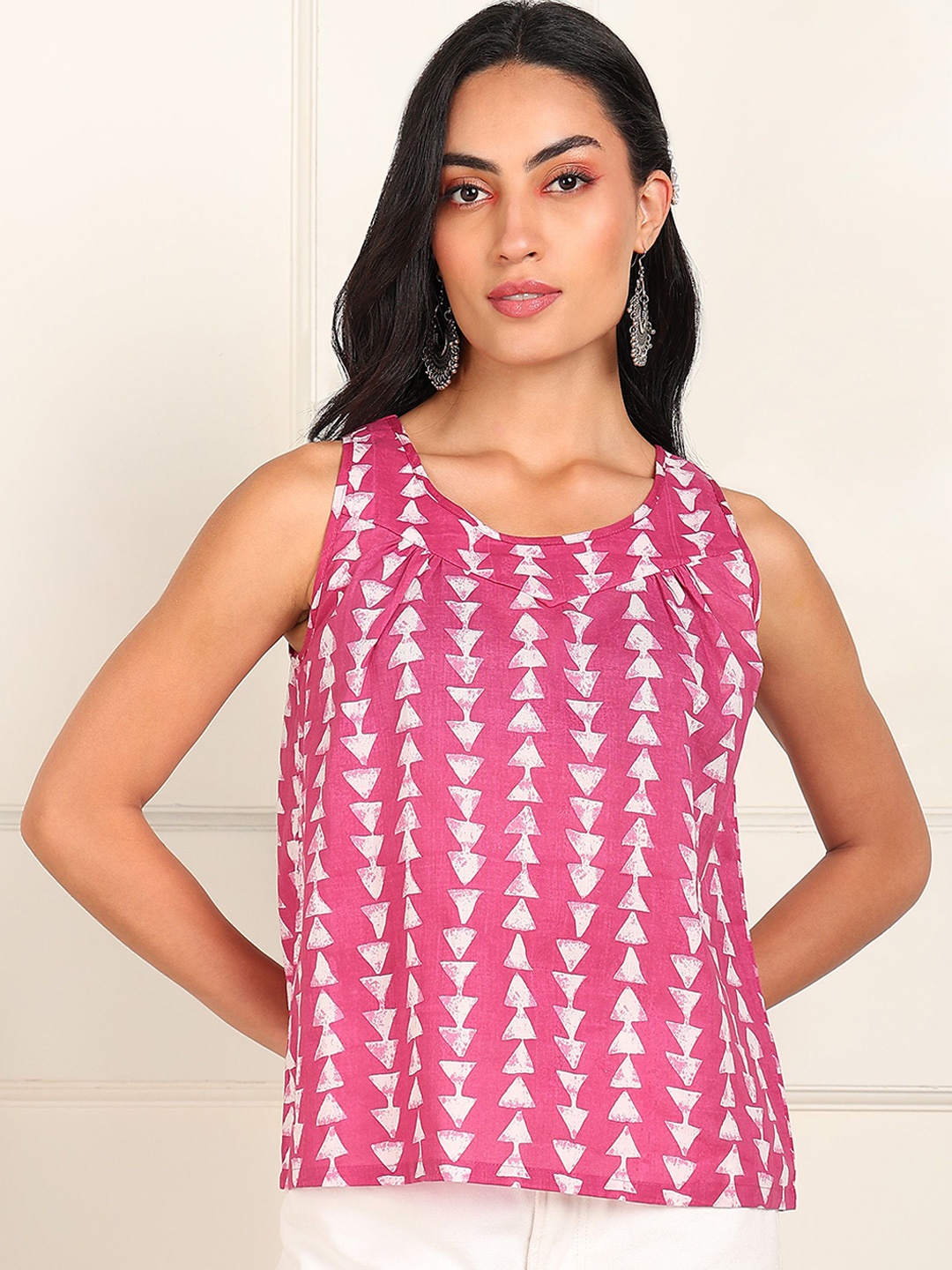 

Label Ceres Block Printed Sleeveless Cotton Top, Pink