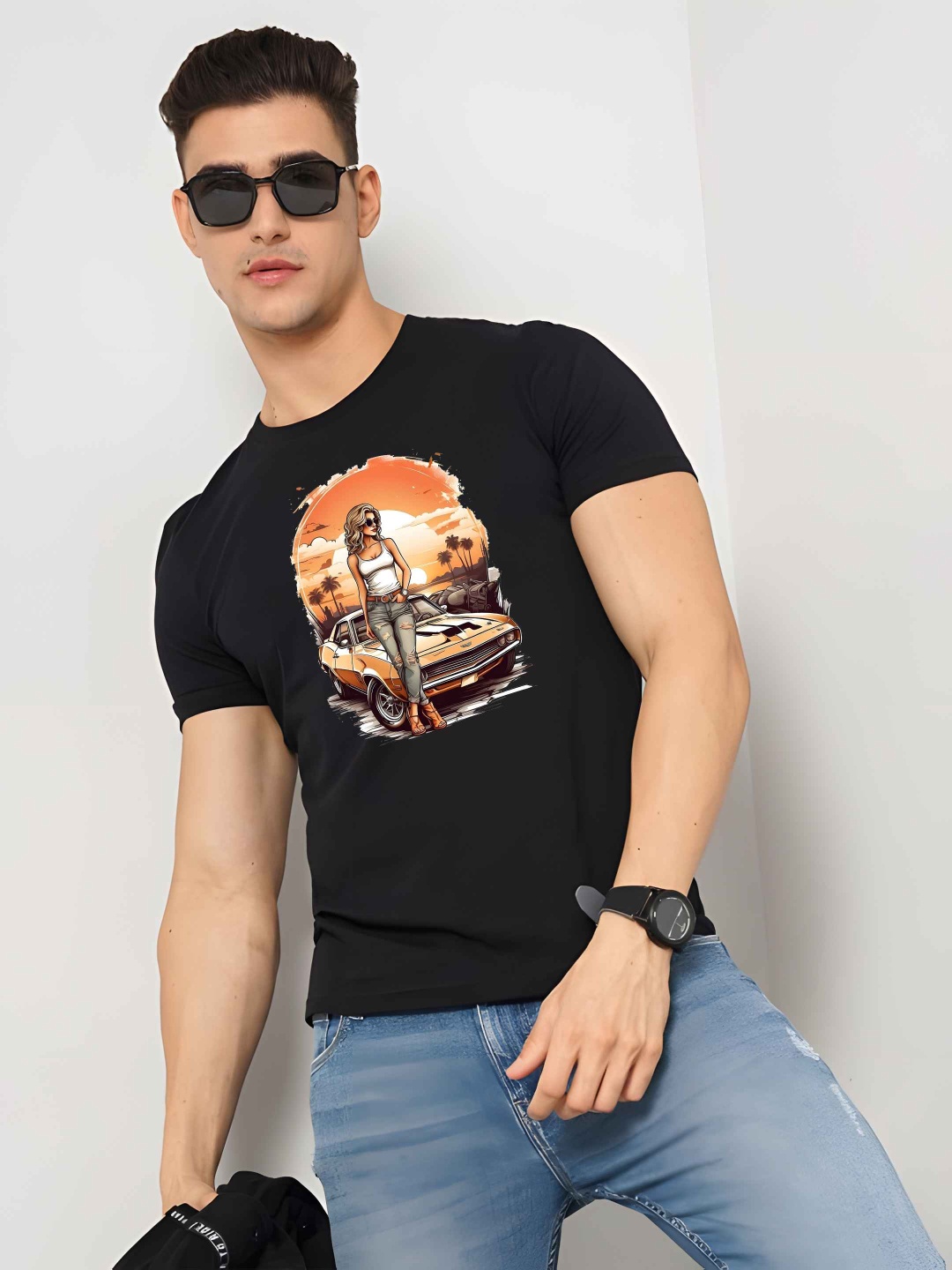 

BOWLIFESTYLE Men Pure Cotton T-shirt, Black
