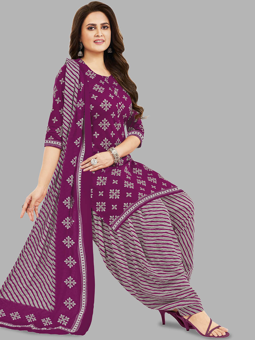 

Simmu Printed Pure Cotton Unstitched Dress Material, Purple