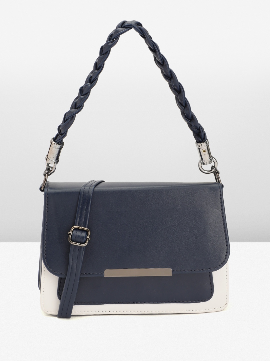 

Caprese Colourblocked Structured Satchel Bag, Navy blue