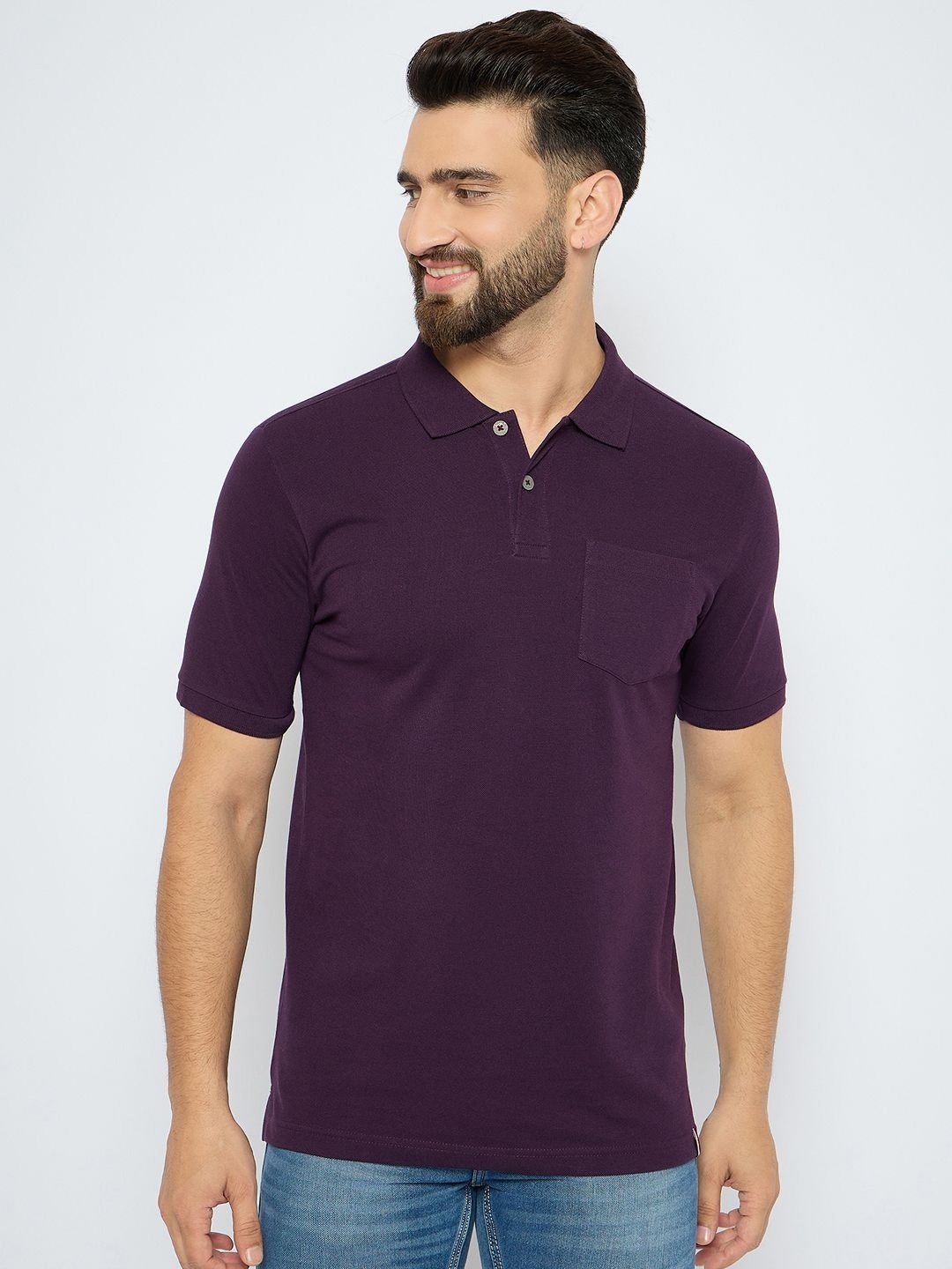

AXMANN Men Solid Polo Collar Cotton T-shirt, Purple