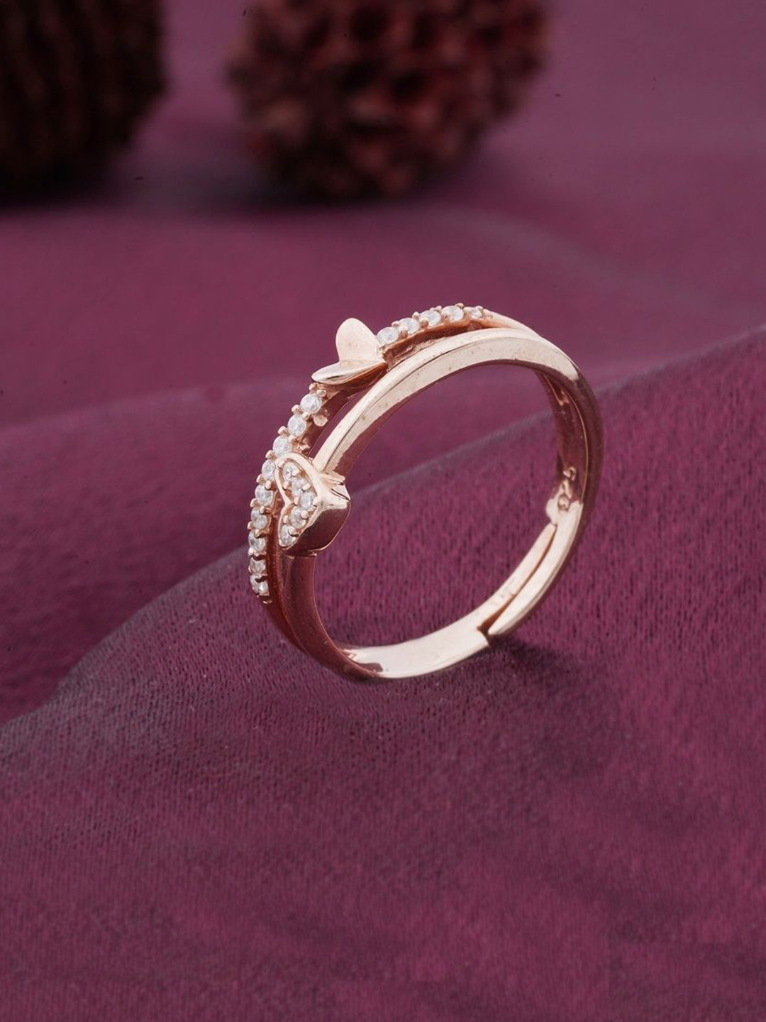 

Zalkari Sterling Silver Rose Gold-Plated CZ Studded Aura Of Love Band Finger Ring