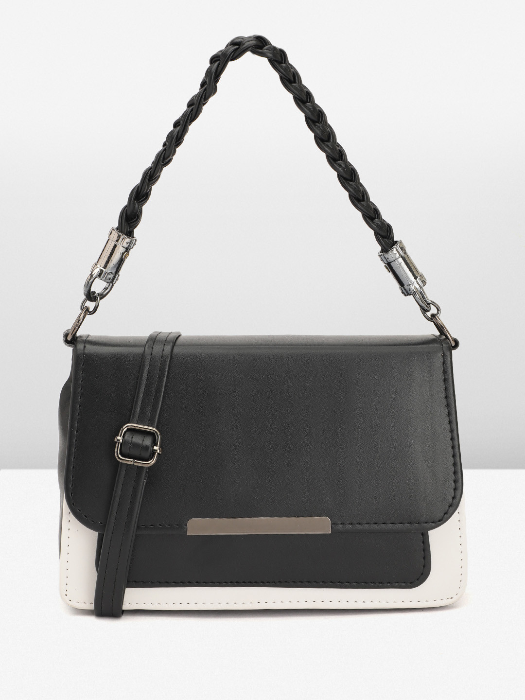 

Caprese Colourblocked Structured Satchel Bag, Black