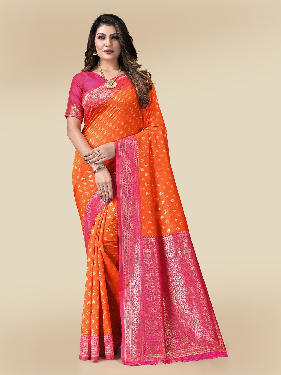 

bigben textile Woven Design Zari Banarasi Saree, Orange