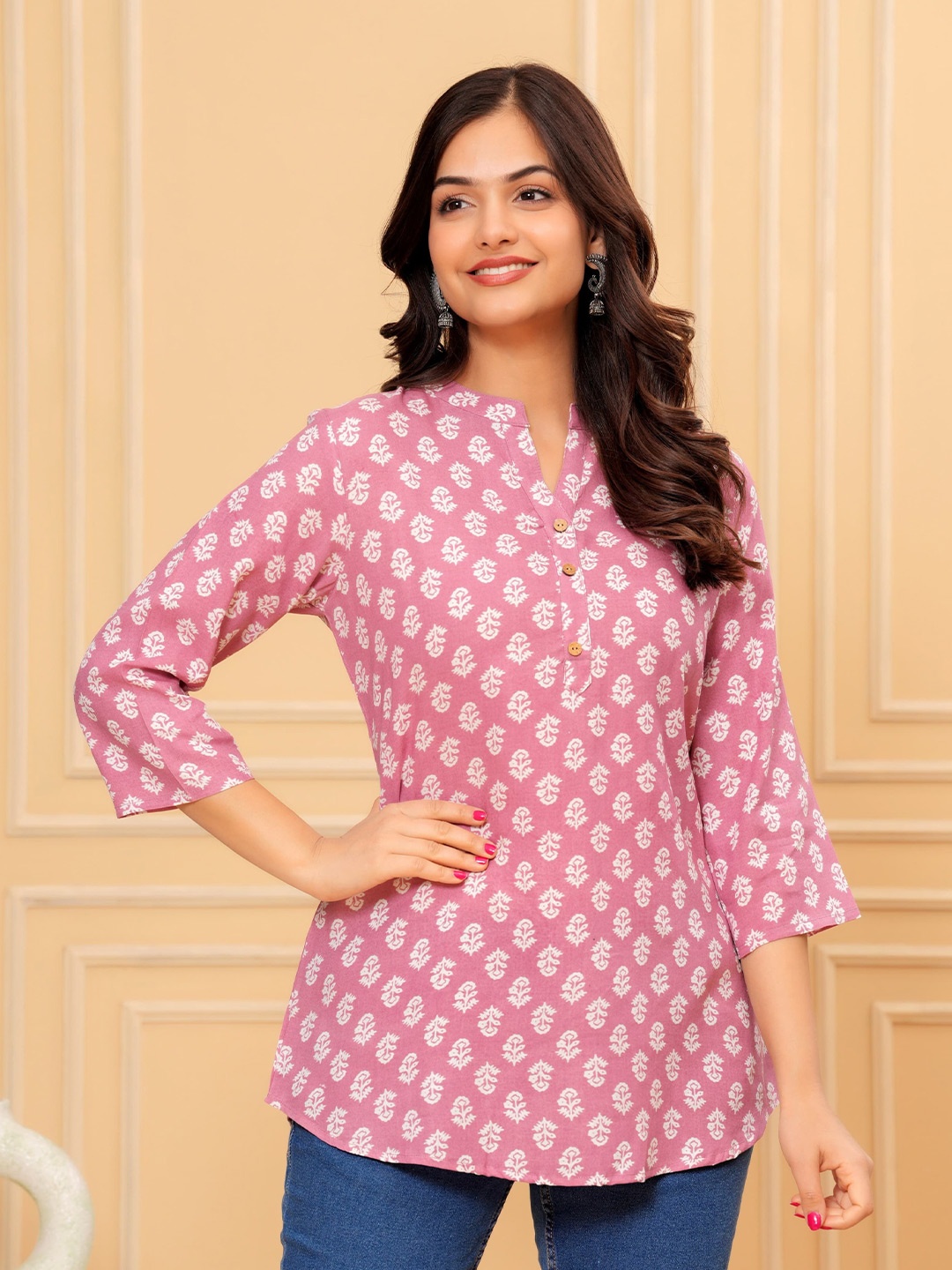 

KALINI Cotton Ethnic Motifs Printed Kurti, Pink