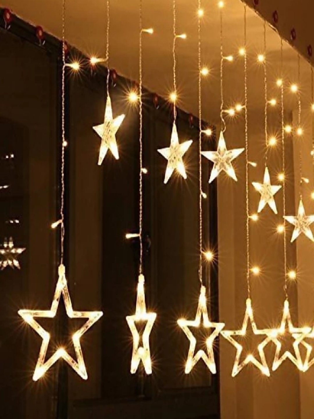 

SPARK WORLD 140 Yellow Star Shaped LED String Lights, Gold