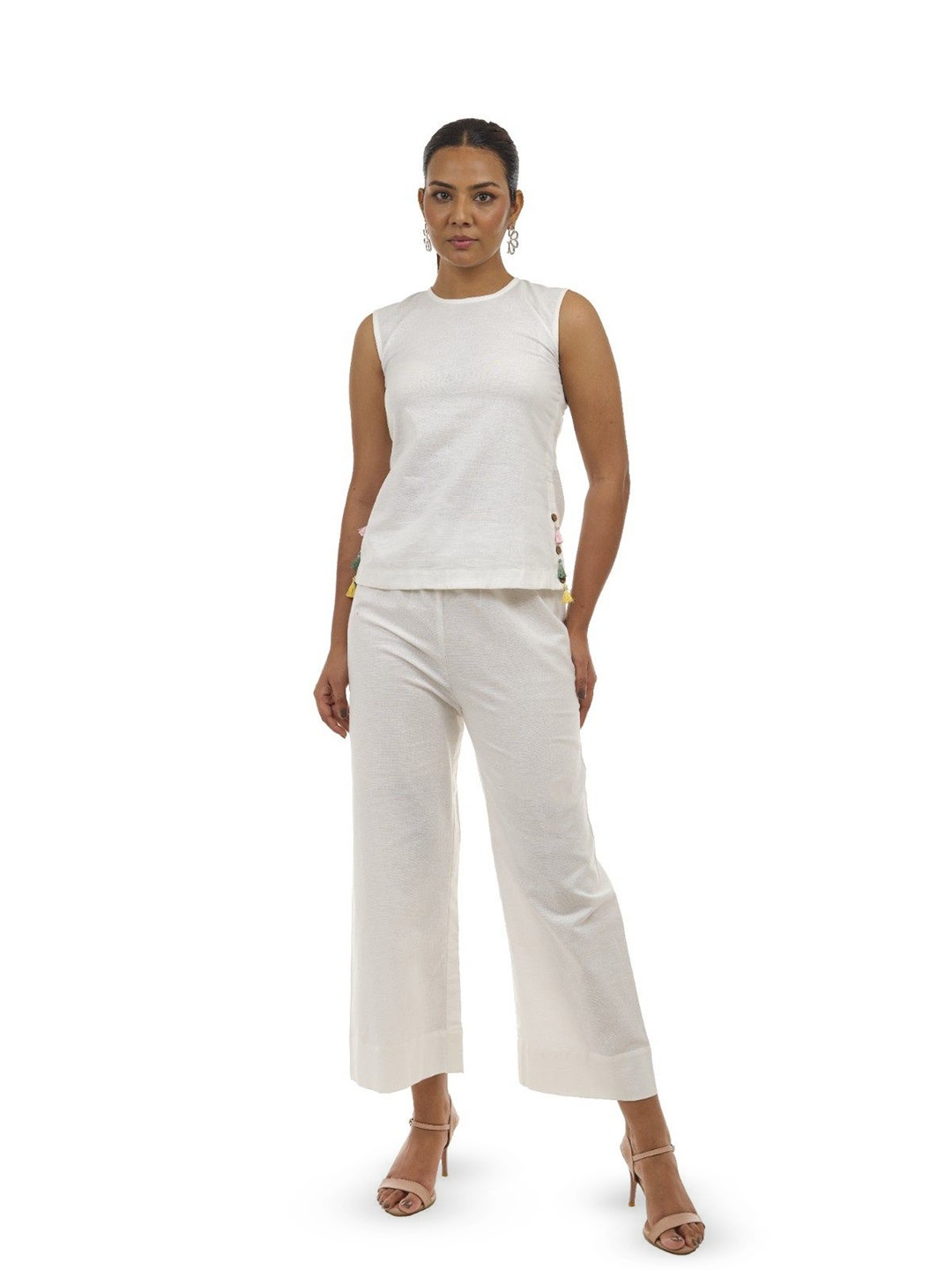 

LUXERAA Sleeveless Top With Trouser, White