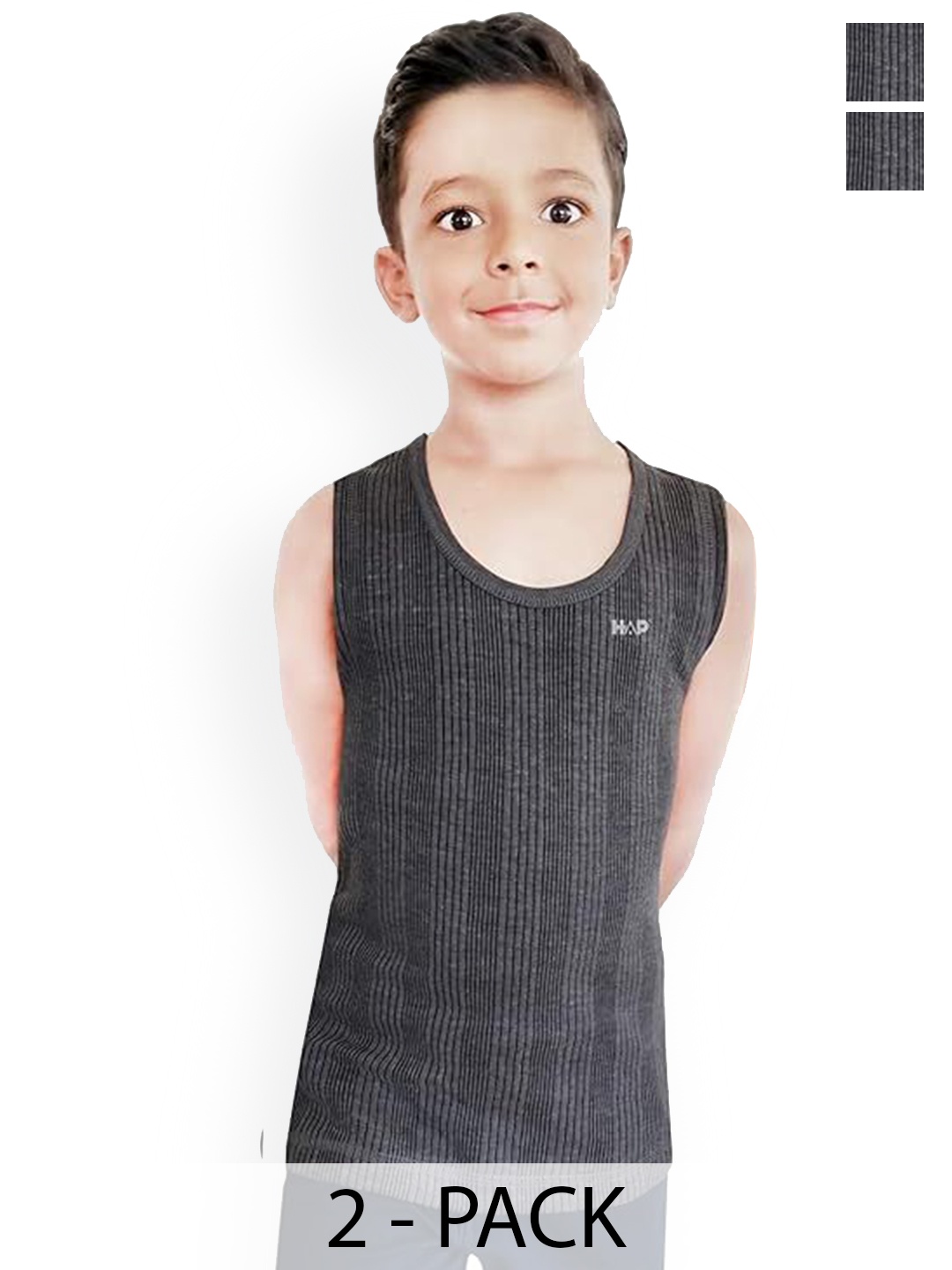 

HAP Boys Pack Of 2 Striped Thermal Tops, Grey