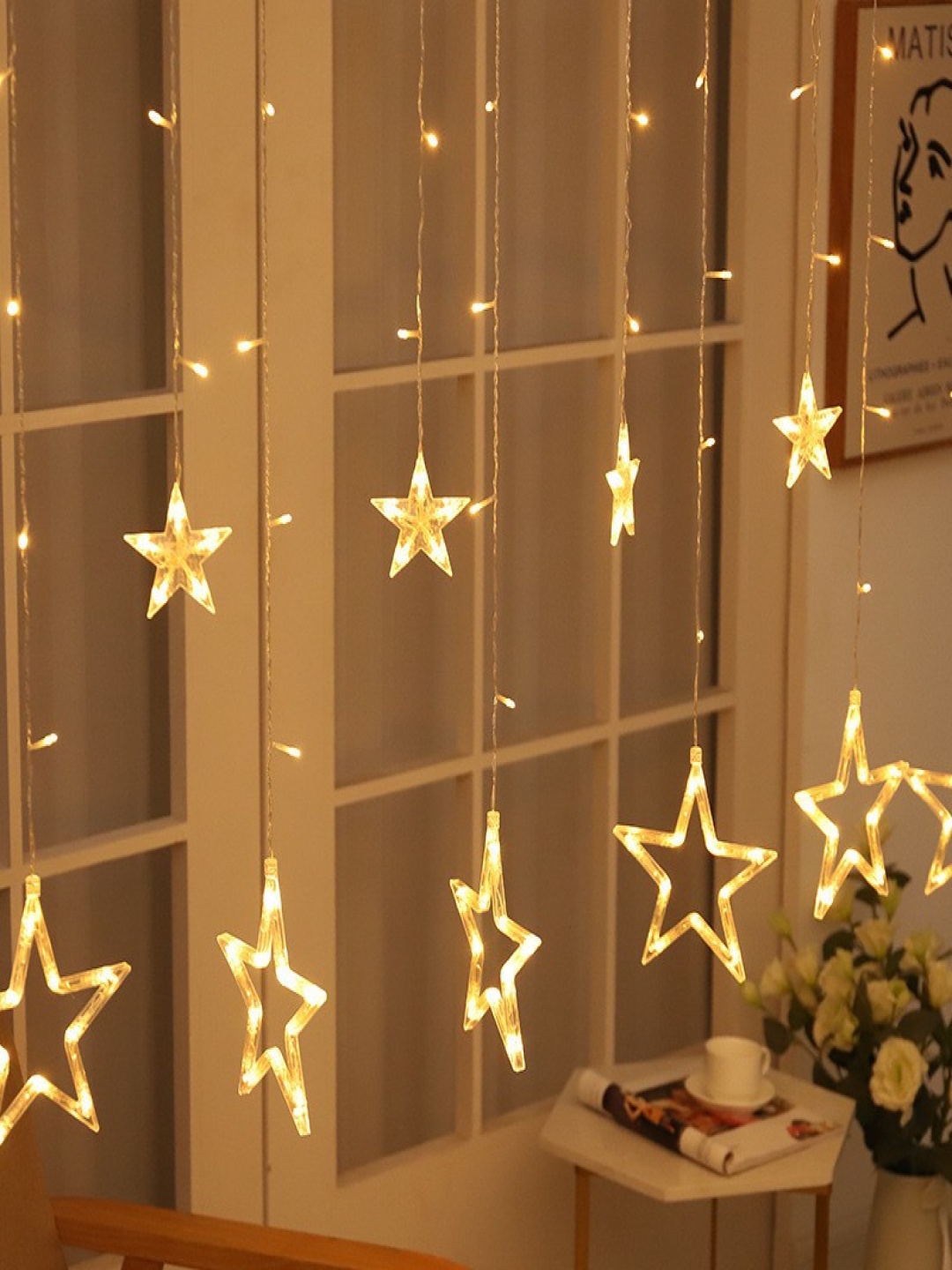 

SPARK WORLD Yellow Star Shape LED Curtain Fairy String Lights