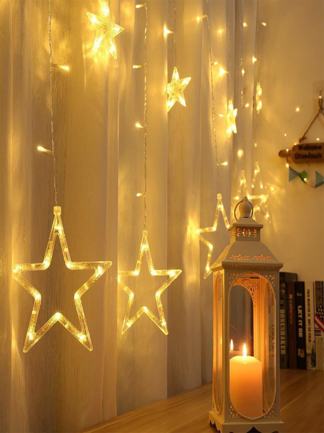 

SPARK WORLD Yellow Star Shape LED Curtain Fairy String Lights