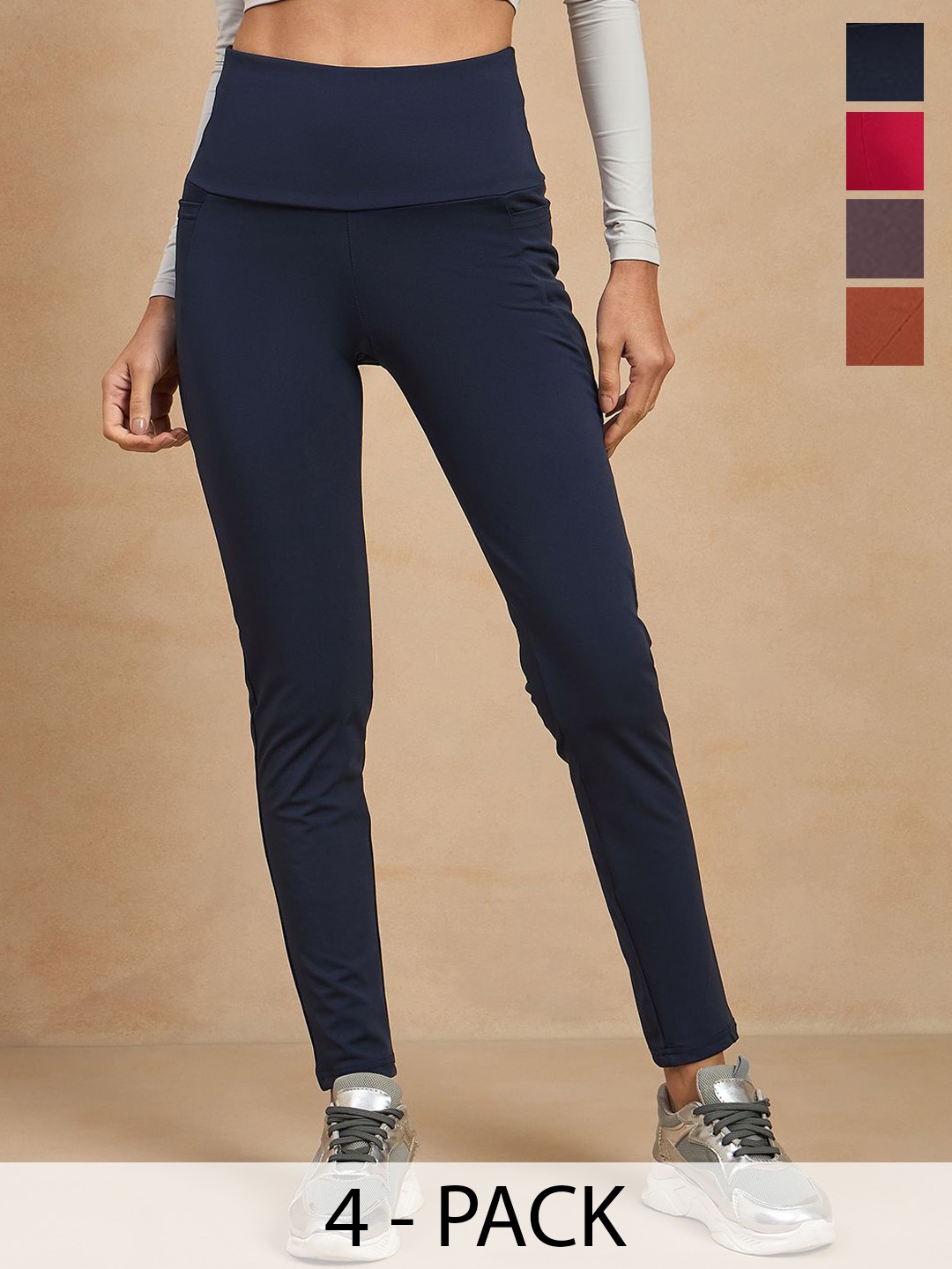

COLOR CAPITAL Women Pack of 4 Skin Fit Antimicrobial Sports Tights, Navy blue