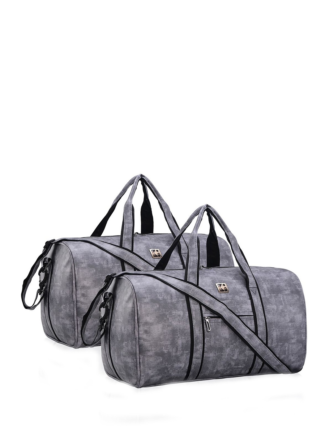 

Kuber Industries Unisex Set Of 2 Medium Trgular Leather Travel Luggage Duffel Bags, Grey