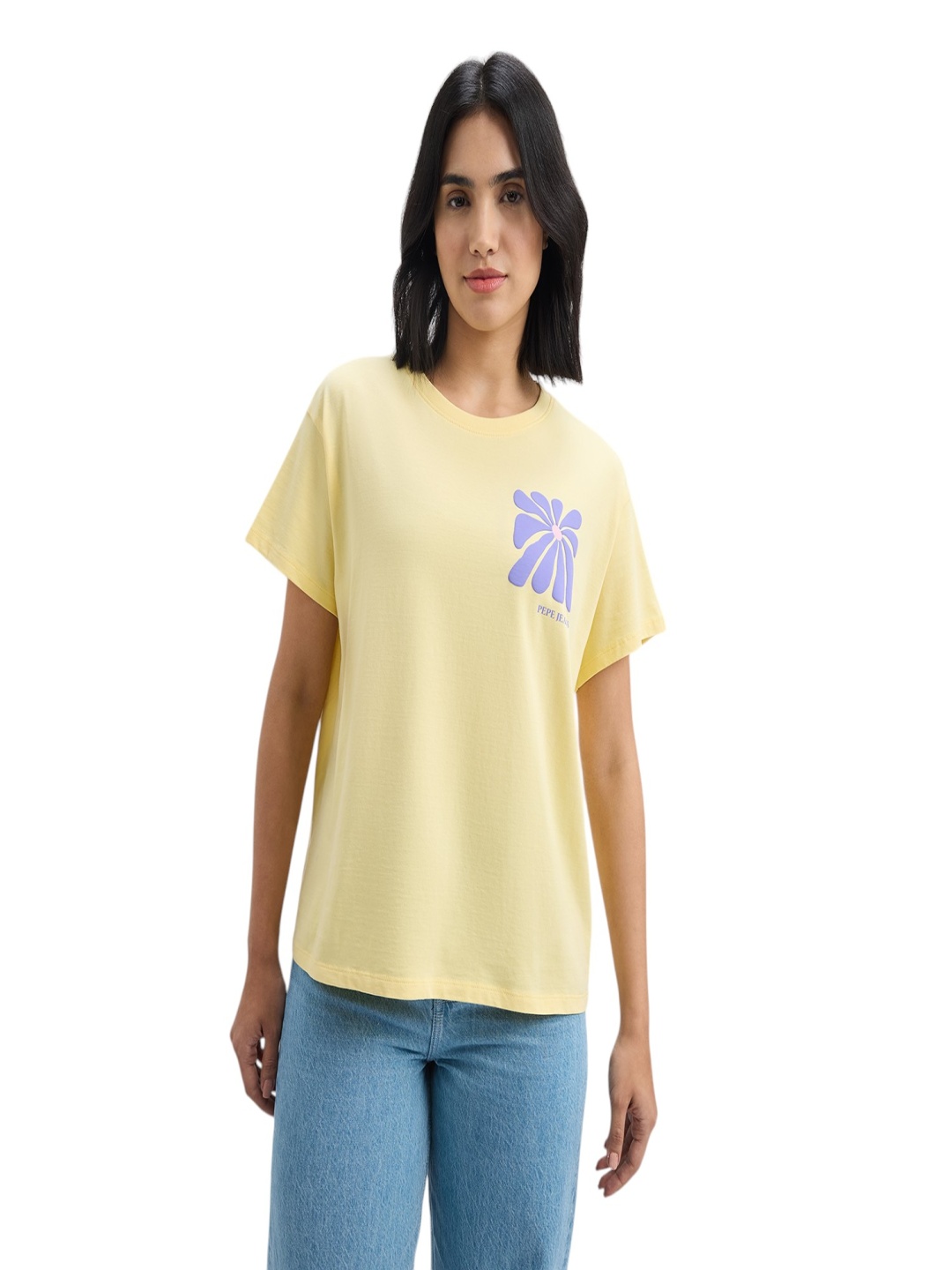 

Pepe Jeans Women Graphic Printed Round Neck Cotton T-shirt, Yellow