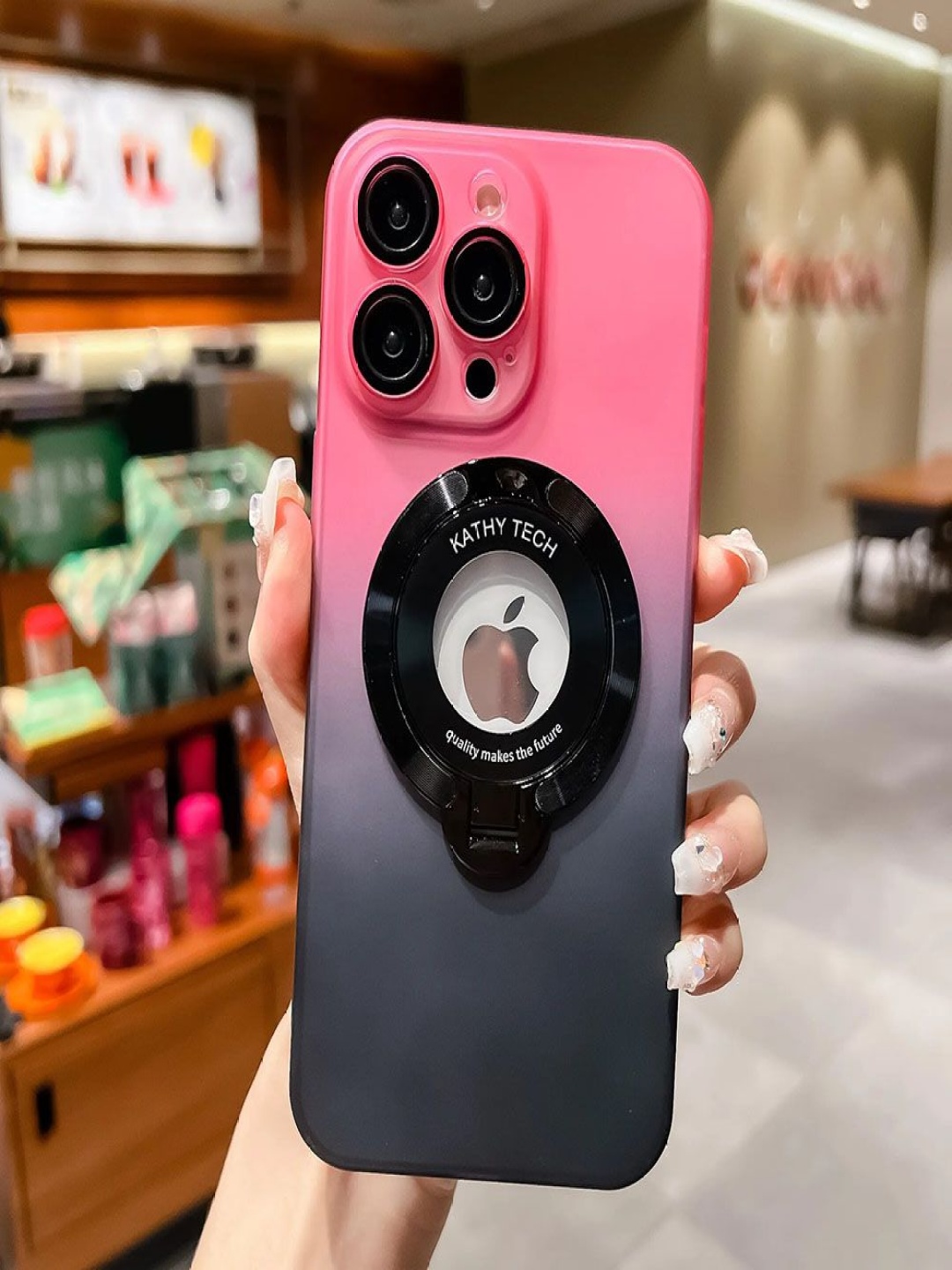 

Luxury Kase Solid Printed iPhone 14 Pro Back Case Mobile Accessories, Pink