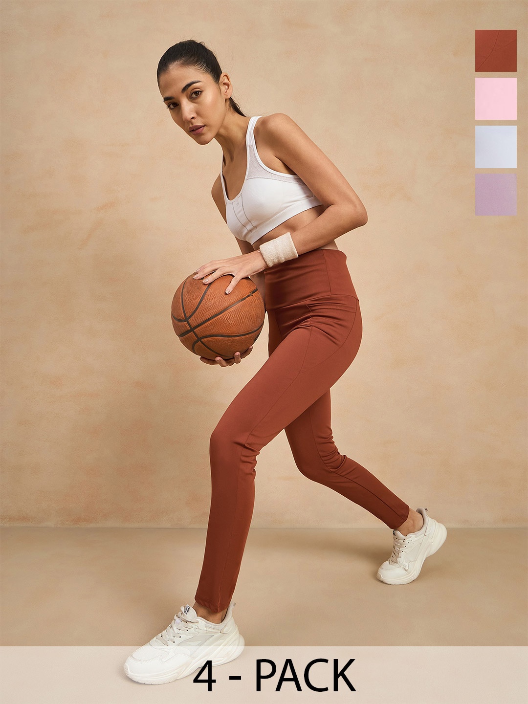 

COLOR CAPITAL Women Pack of 4 Skin Fit Antimicrobial Tights, Rust