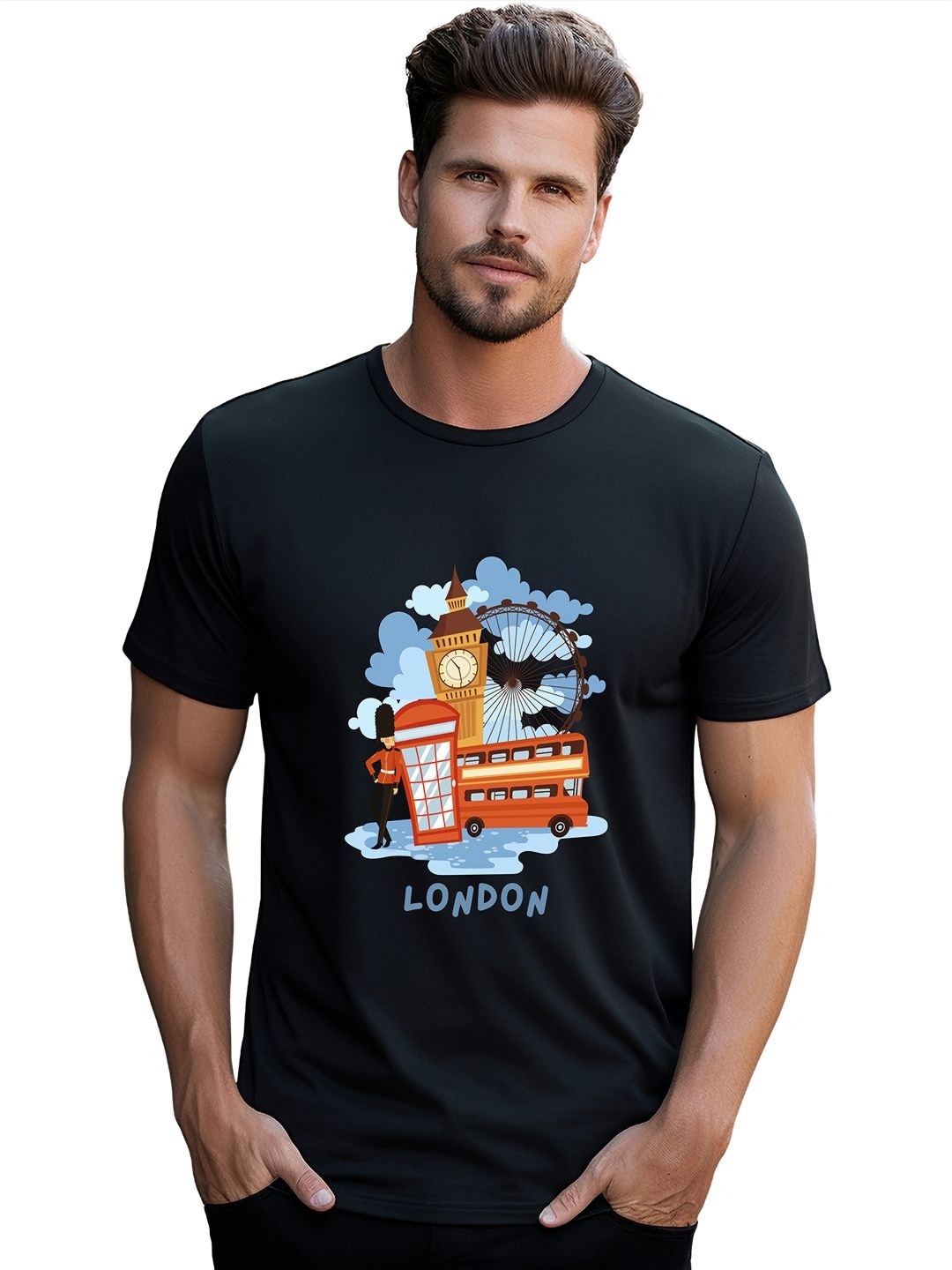 

BOWLIFESTYLE Men Graphic Printed Round Neck Cotton T-shirt, Black