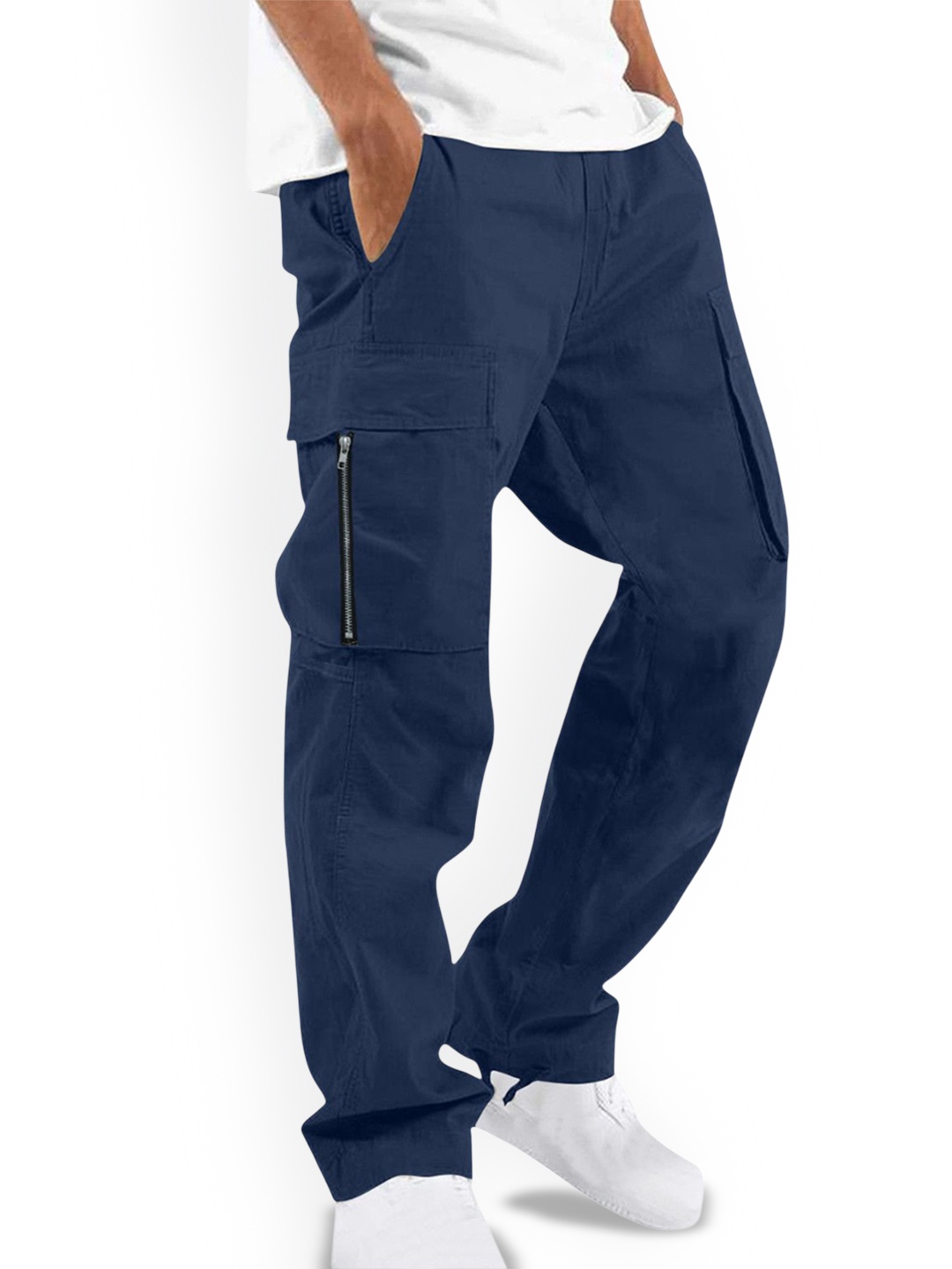 

StyleCast x Revolte Men Easy Wash Pleated Cargos Trousers, Navy blue