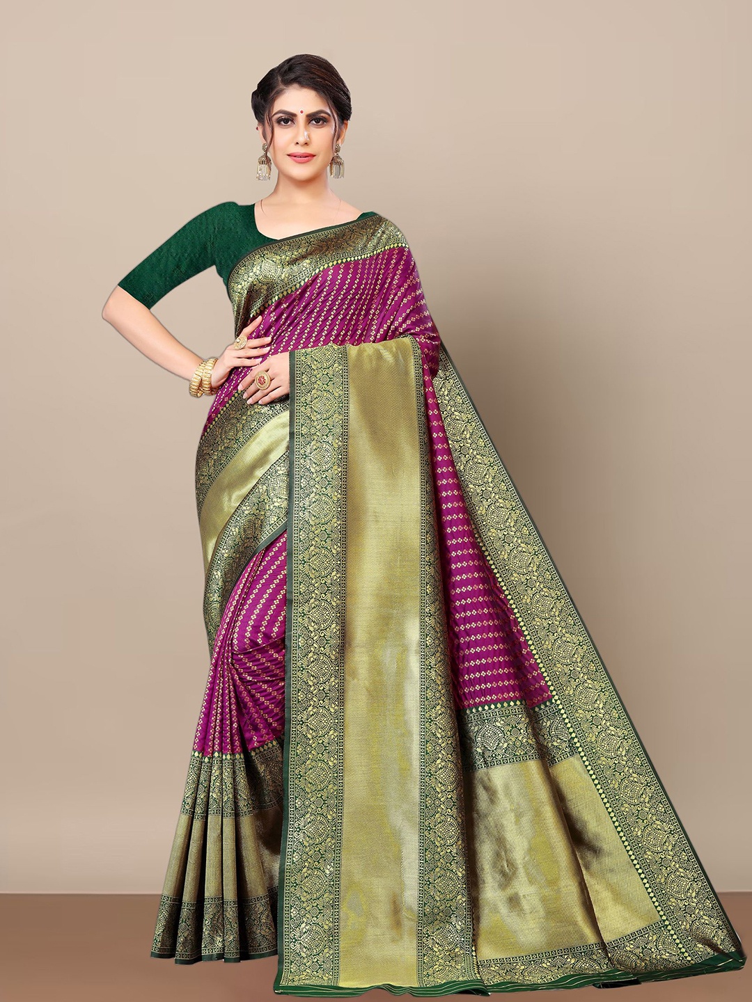 

bigben textile Woven Design Zari Banarasi Saree, Purple