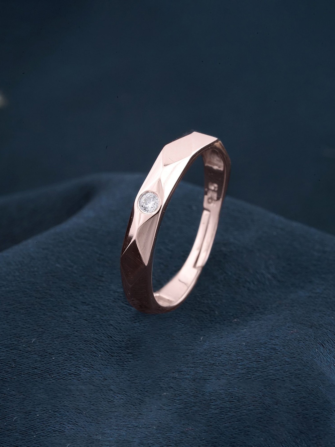 

Zalkari 925 Sterling Silver Rose Gold-Plated CZ Stone-Studded Adjustable Finger Ring