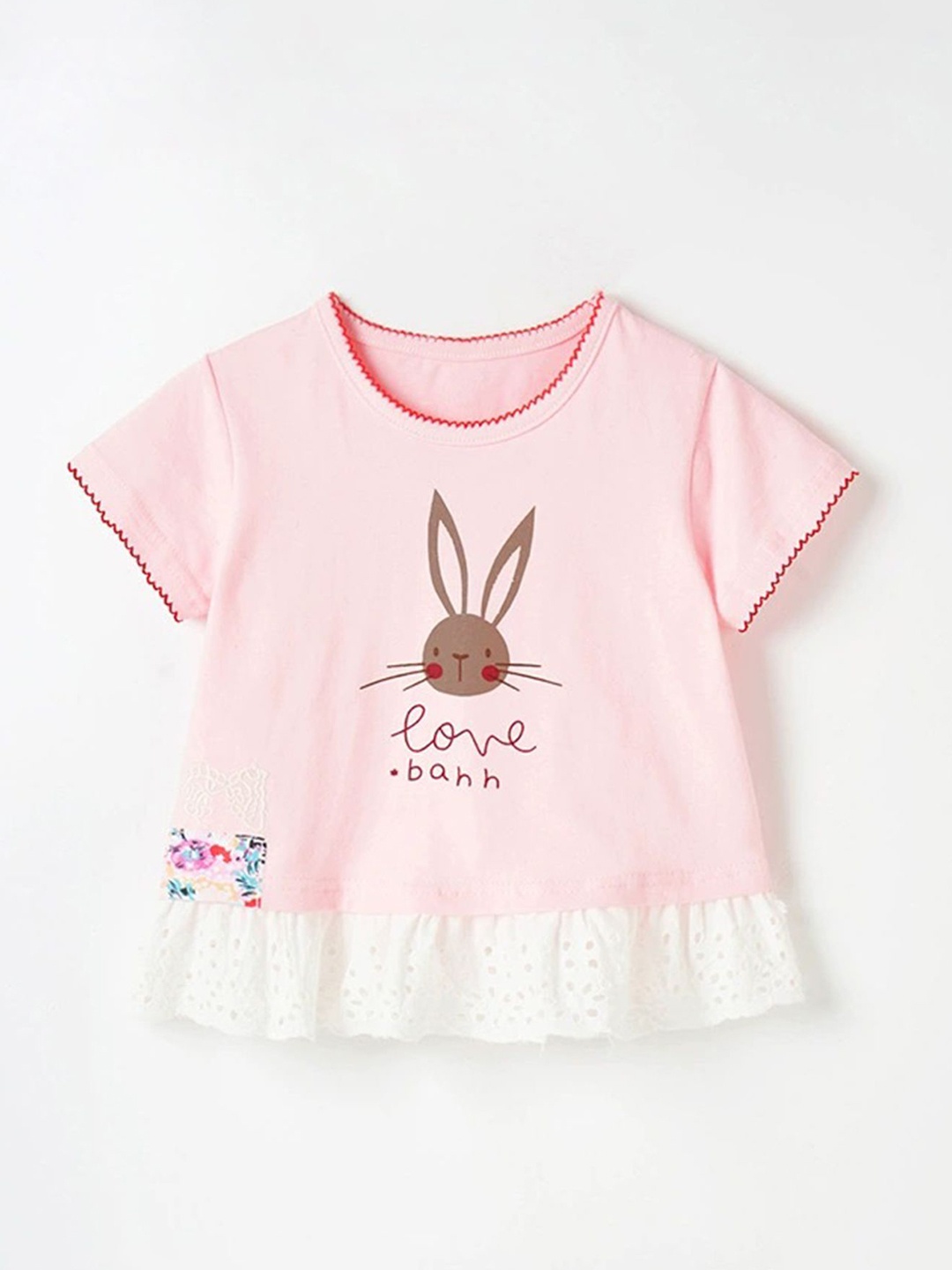 

LULU & SKY Girls Graphic Printed Cotton Top, Pink