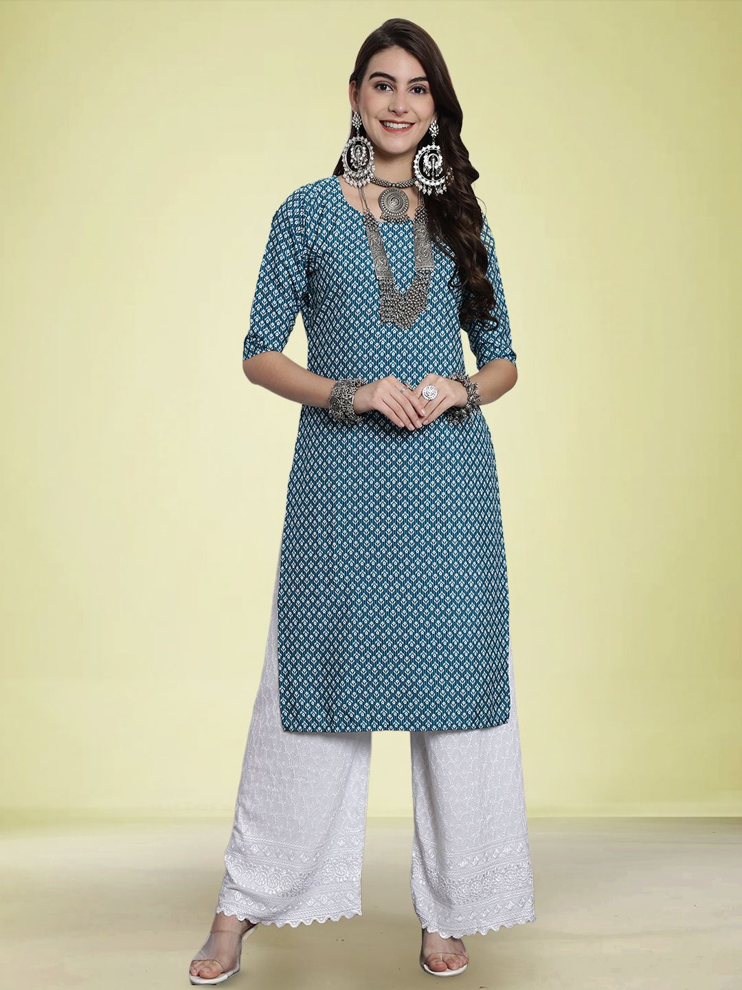 

Moda Rapido Floral Printed Round Neck Straight Kurta, Blue
